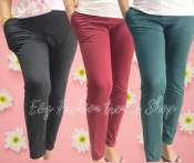 Fashion Plain Cotton Leggings with Side Pocket, Random Colors