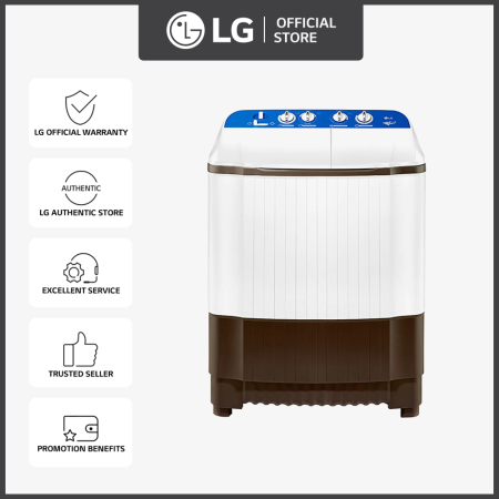 LG Washing Machine Premium Twin Tub 8.0 kg Wash Capacity P800R Roller Jet Pulsator +3 Punch Wind Jet Spray Pre-Soak 3-Washing Program Rat Away Technology