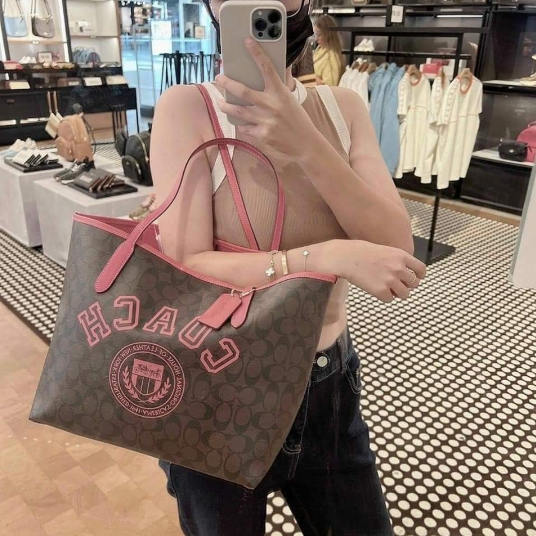 Coach City Tote in Signature Canvas with Varsity Motif