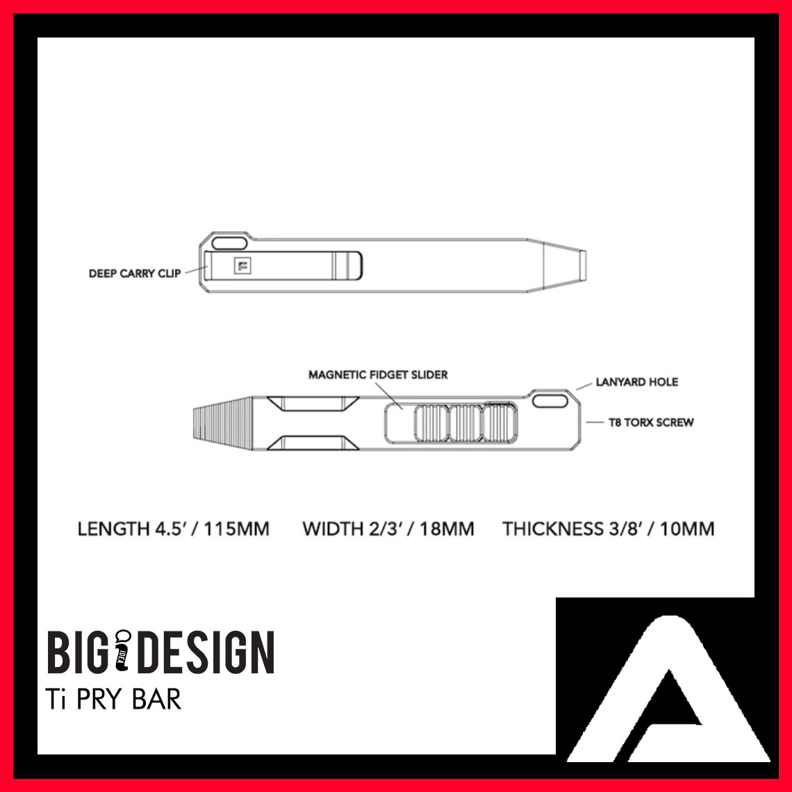 BIGiDESIGN - Ti Pry Bar - Stonewashed - Titanium Prybar