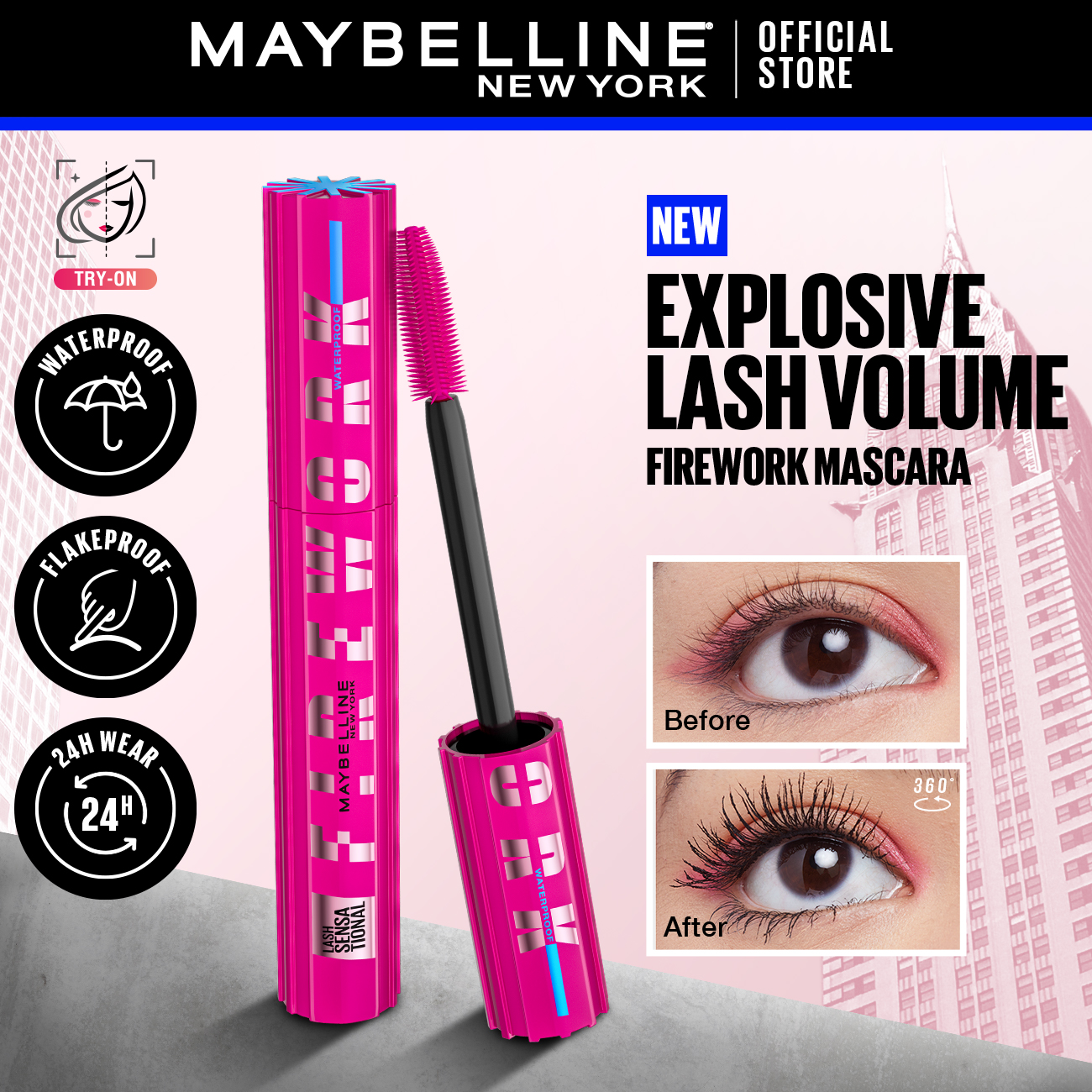 Discount on Maybelline  shoes - SKU: Maybelline Firework Mascara 24H Long-Lasting, Explosive Lash Volume, Waterproof, For Asian Lashes