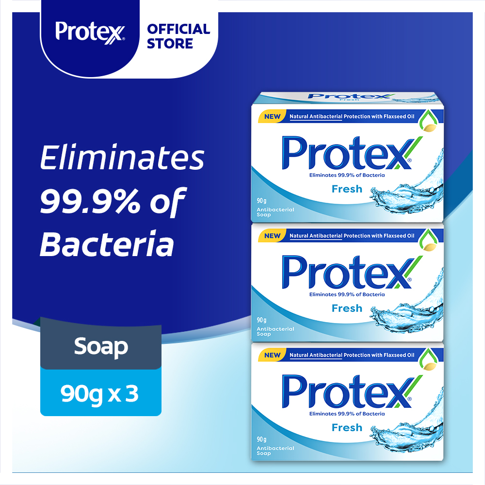 Lazada Philippines - [Eliminates 99.9% Bacteria] Protex Fresh Antibacterial Soap 90g, Pack of 3