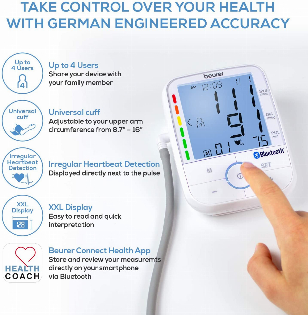 Beurer Bluetooth Upper Arm Blood Pressure Monitor, BM67
