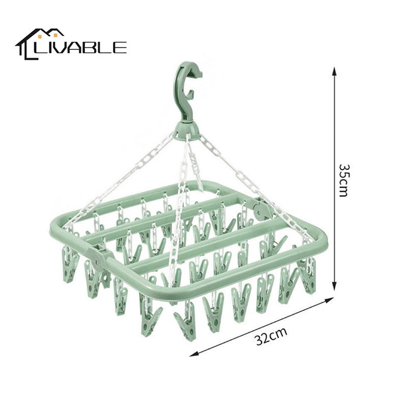 LIVABLE 32 Clip Folding Plastic Hanger Space Saving Storage Drying Racks Non Slip Clothes Rack Thicken Folding Portable - Image 3