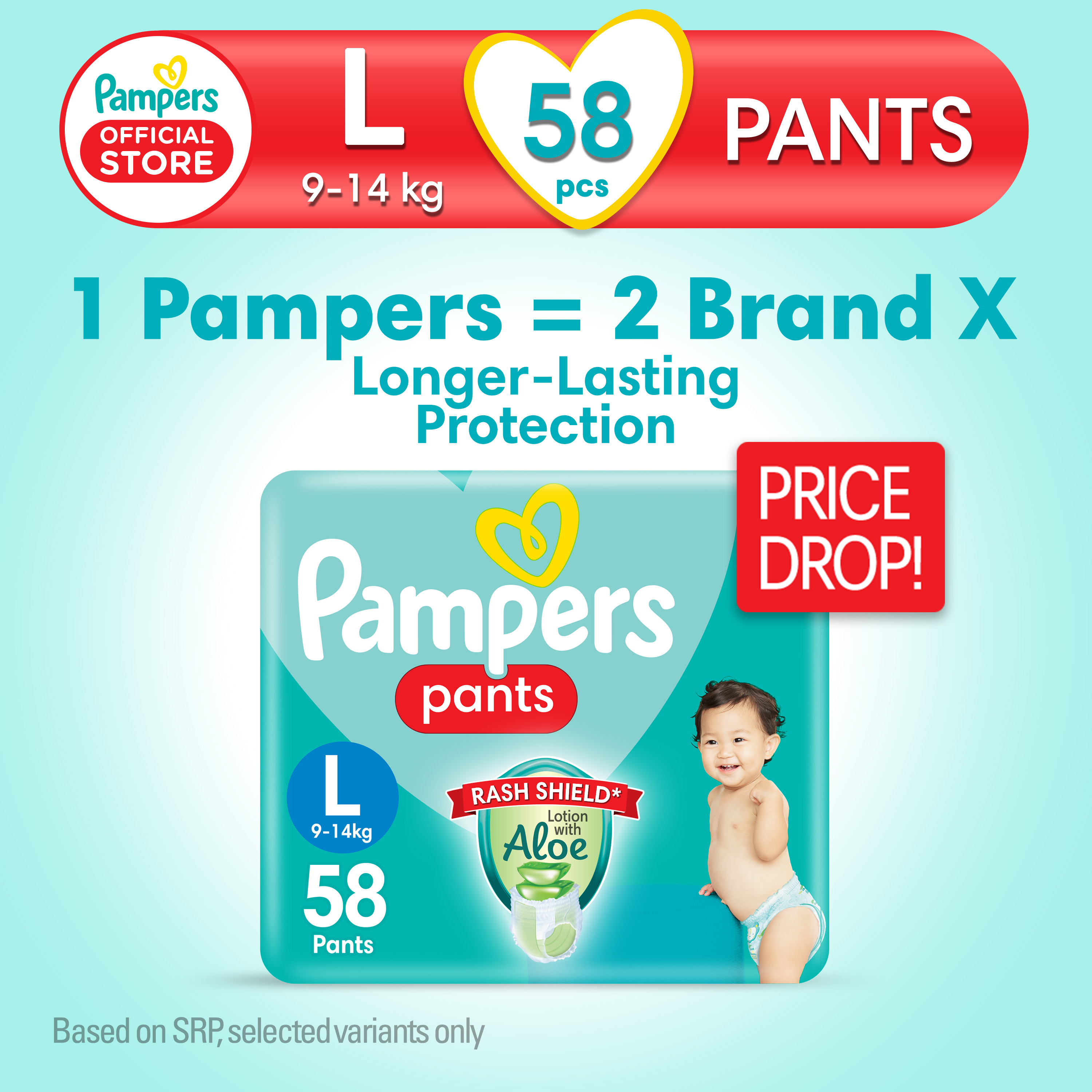 Pampers Baby Dry Pants Diapers with Rash Shield Medium 66s x