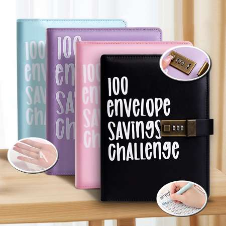 100 envelope savings challenge Binder Color Pu Leather Loose Leaf Refill Notebook Cover