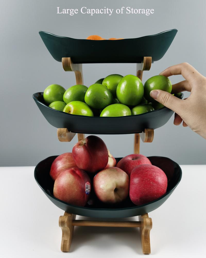 1/3 Tiers Plastic Fruit Plates With Wood Holder — wowporium