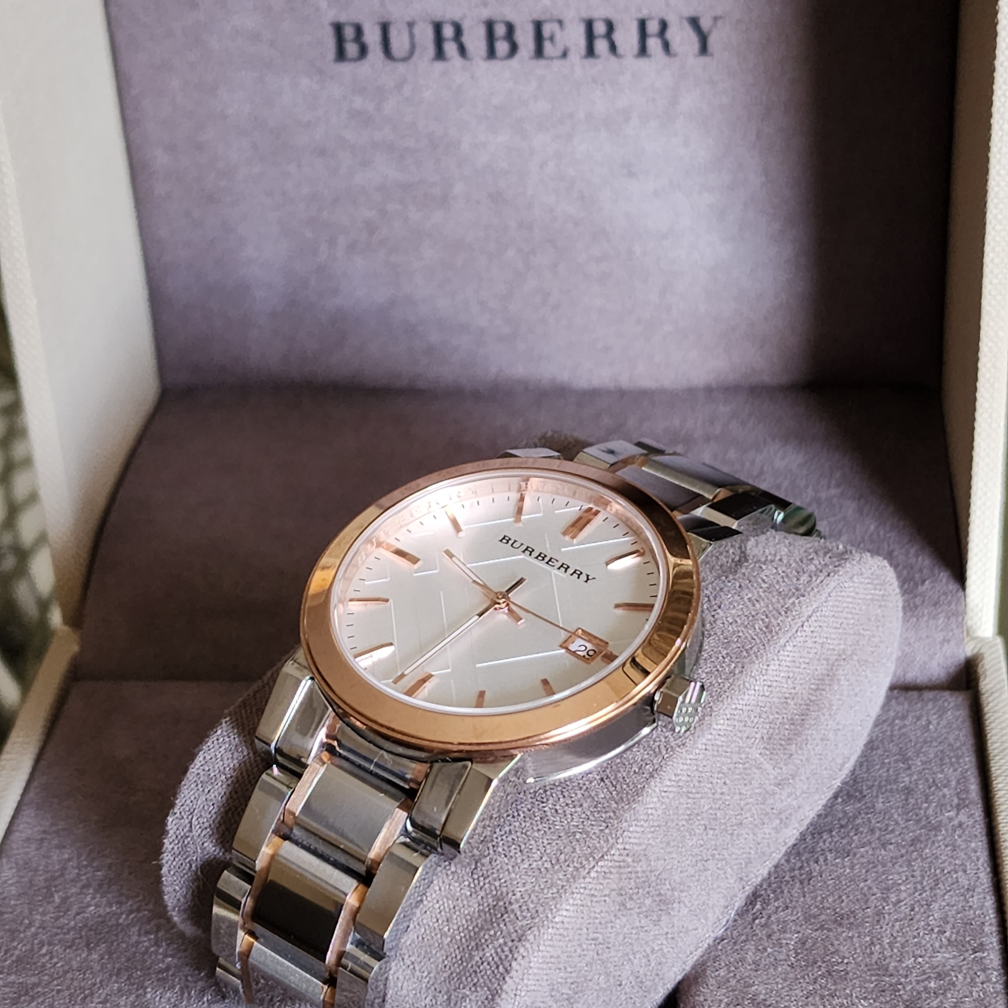 Burberry Large Check Two Tone Stainless Steel Bracelet 40mm Unisex