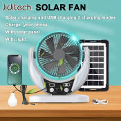 Jiditech 6" Solar Fan with Rechargeable Battery, Portable Outdoor