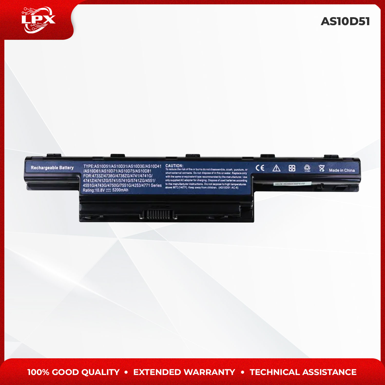 thumbnail image 2 of Replacement Laptop Battery For Acer Aspire, Extensa, TravelMate (AS10D31, AS10D81) – 5200mAh, 6-Cell 2 of 6
