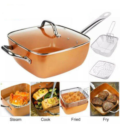 ABS ABSL Copper Induction Square Pan Set with Glass Lid