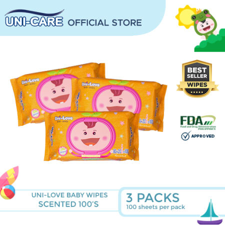 UniLove Powder Scent Baby Wipes 100's Pack of 3