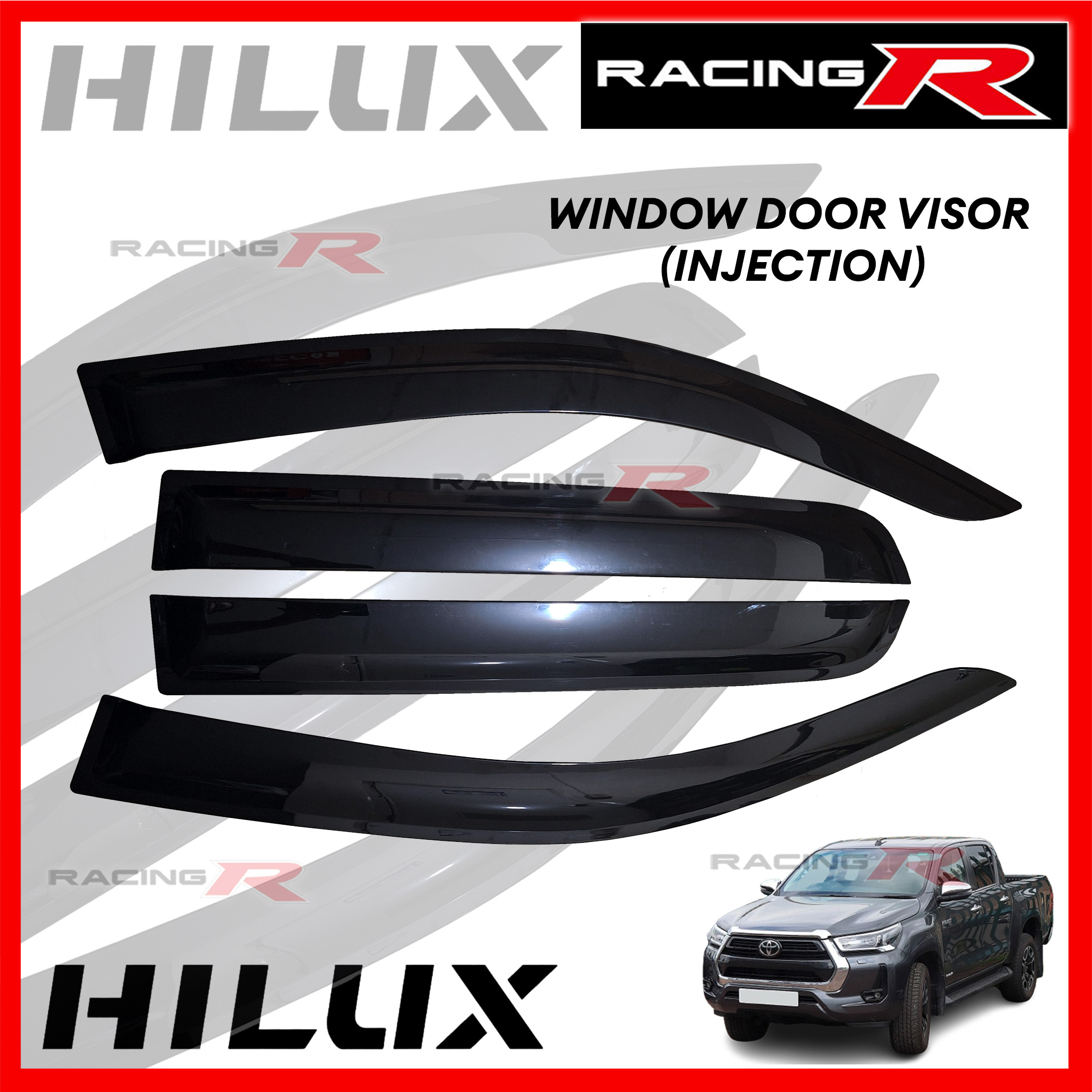 RICH Wind Deflector Rain/Sun Visor – 4pc Gloss Black, Toyota Hilux LN85 LN100 Cab 1989-1997