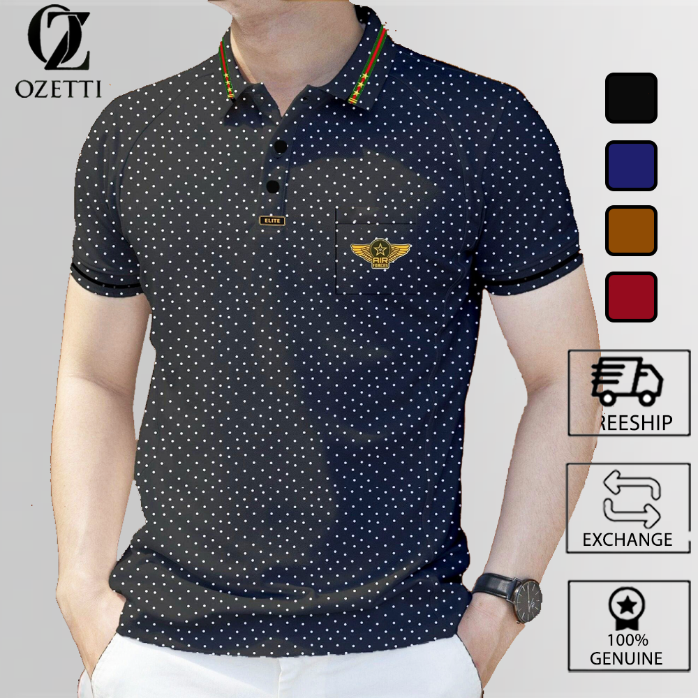 Polka Dot Pattern Polo Shirts for Men, Short Sleeves, Cotton
