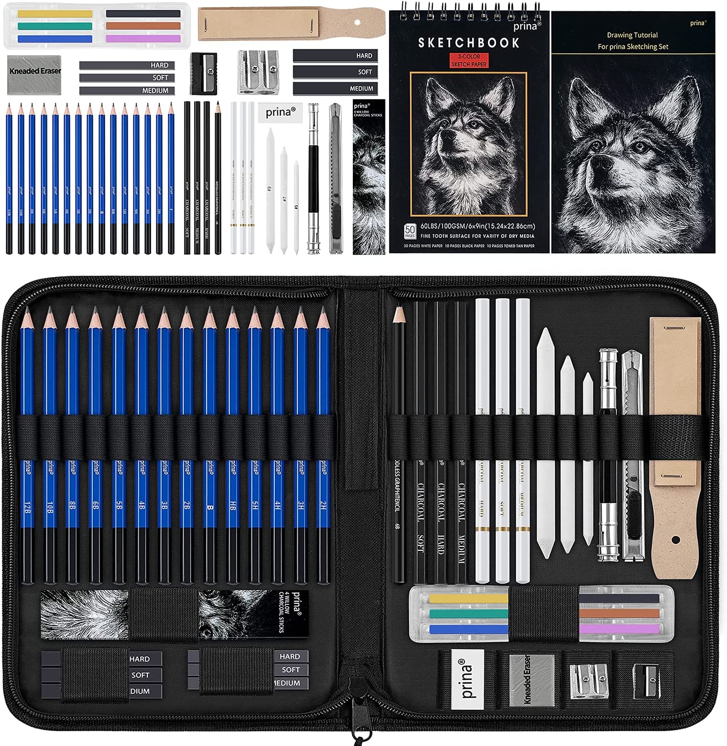 76 Drawing Sketching Kit Set - Pro Art Supplies With Sketchbook &  Watercolor Paper - Include  Tutorial,Watercolor,Graphite,Colored,Metallic,Pastel,Char