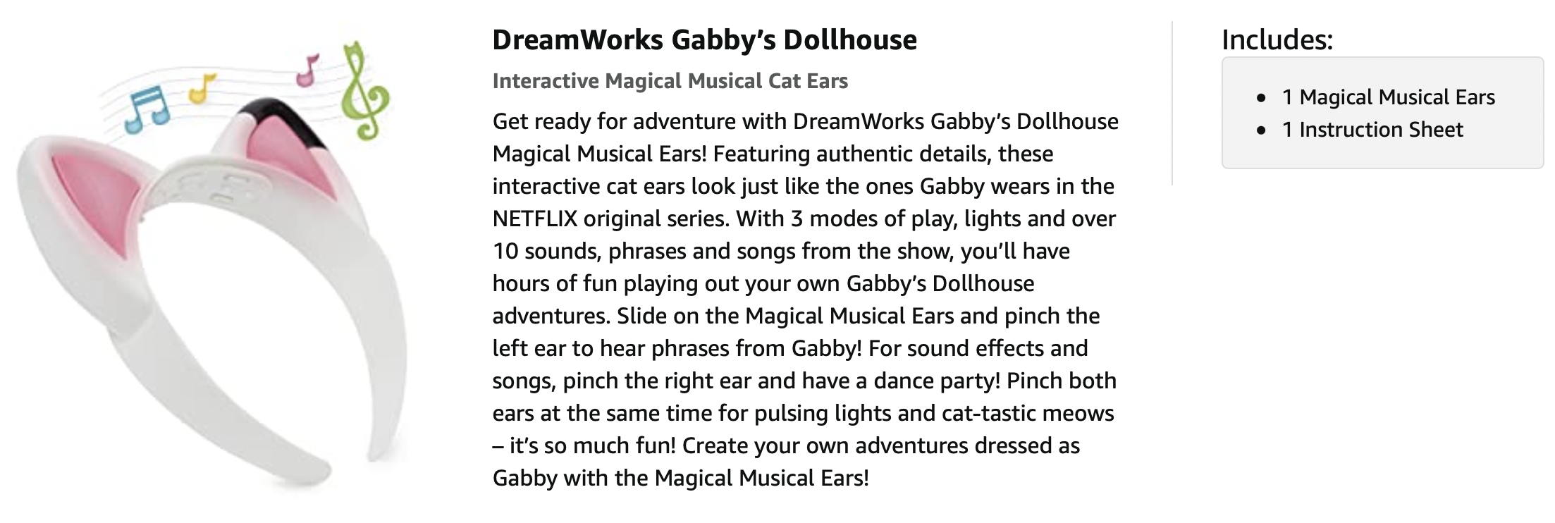  Gabby's Dollhouse, Magical Musical Cat Ears, Kids