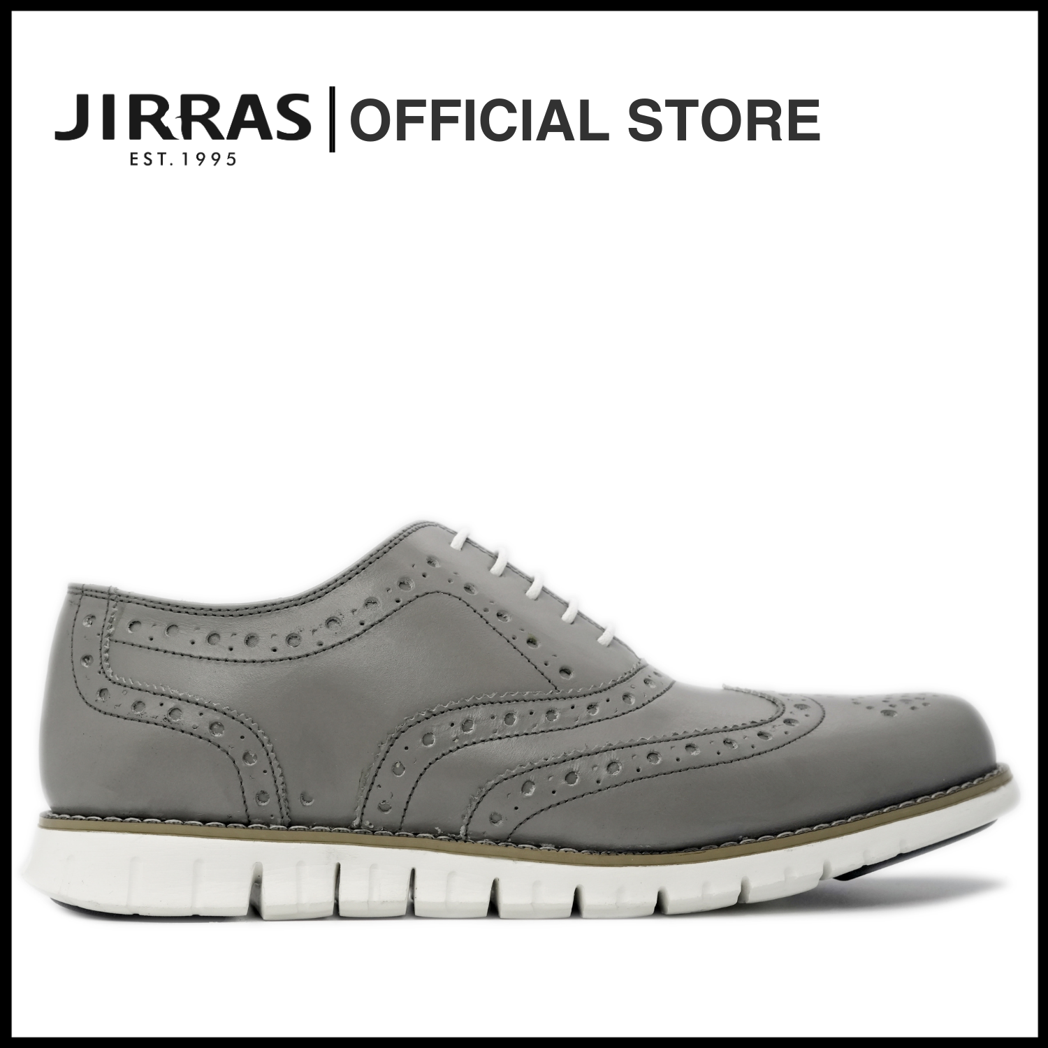 JIRRAS Men Wingtip Oxford Shoes Genuine Leather Filipino Handcraft Gray Leather White Sole Presyo 2,895 Piso*Libreng Shipping