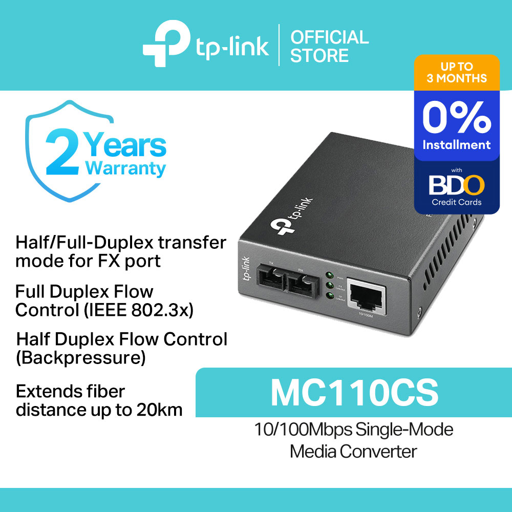 TP-Link Official Store / MC110CS / 10/100Mbps Single-Mode Fiber Media Ethernet Converter for Internet