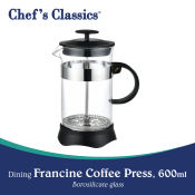 Chef's Classics Borosilicate Glass French Press Coffee Maker, 600ml