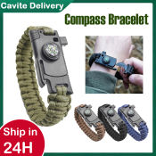 Survival Bracelet with Compass, Whistle, and Fire Starter - 