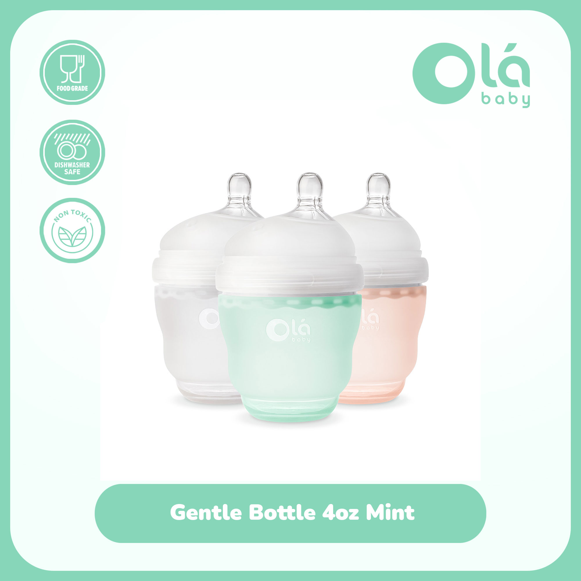 Olababy GentleBottle, Silicone Baby Bottle - 8oz, Mint 2-Pack