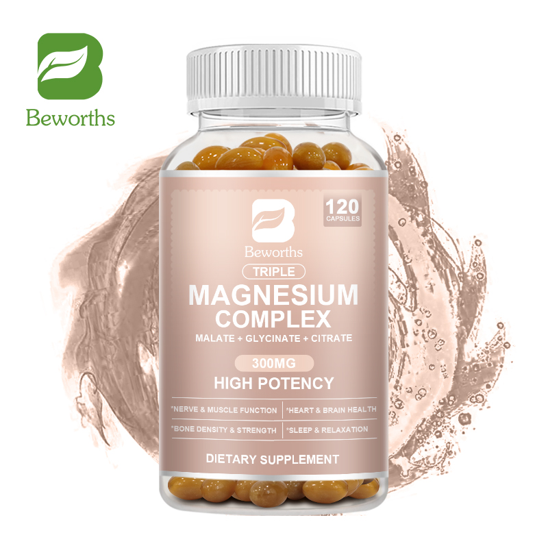 BEWORTHS Triple Magnesium Complex Capsules 300mg Magie Glycinate, Malate, & Citrate cho cơ bắp, giấc ngủ, sự bình tĩnh và hỗ trợ năng lượng