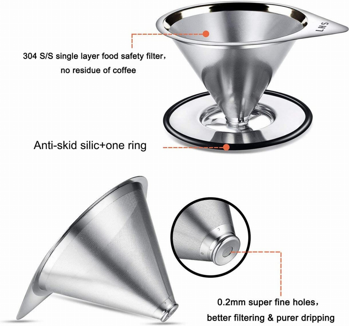 OGGI Pour Over Coffee Dripper Stainless Steel - Slow Drip Coffee Filter  Metal Cone Paperless Reusable Single Cup Coffee Maker 1-2 Cup with Dual  Layer