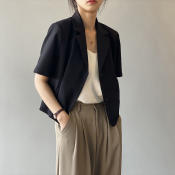 Women's Short Sleeve Crop Blazer - Office Fashion Cardigan 