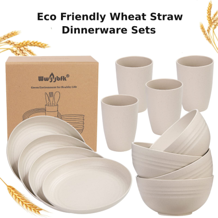 FAMILIFE 12pcs Wheat Straw Dinnerware Set, Microwave Safe Plates