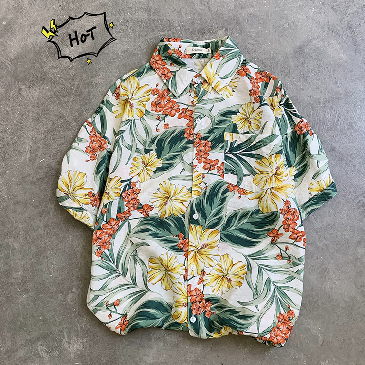 Unisex Printed Polo for Men Women Beach Wear Blouse Top Floral Polo