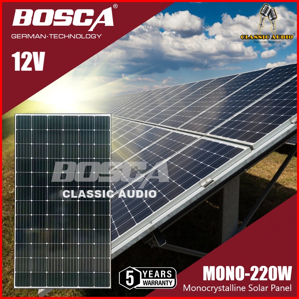 BOSCA 220W Mono Solar Panel 12V, 5-Year Warranty