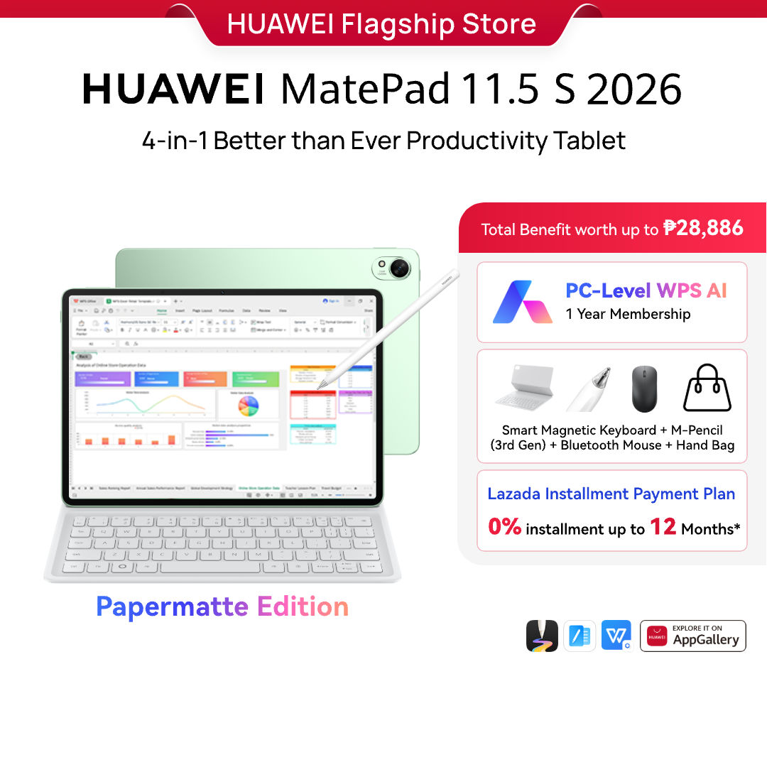 HUAWEI MatePad 11.5 S 2026 Tablet l WiFi l 12GB+256GB l PC-level WPS Office 3.0 l Ultra-clear PaperMatte Display l Upgraded HUAWEI Notes & GoPaint
