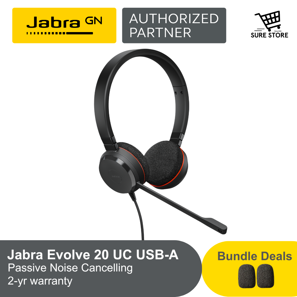 Jabra Evolve 20 MS Stereo USB-A Passive Noise Cancelling Headset