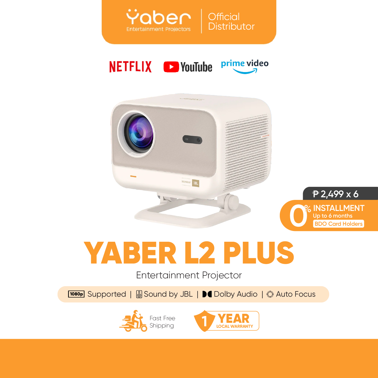 Yaber Entertainment Projector L2 Plus Auto Focus 1080P with JBL Sound with Rotatable Stand | Yaber PH Presyo 14,990 Piso*Libreng Shipping