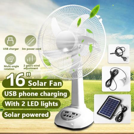 Solar Electric Fan with Emergency Light - High Power, Portable 