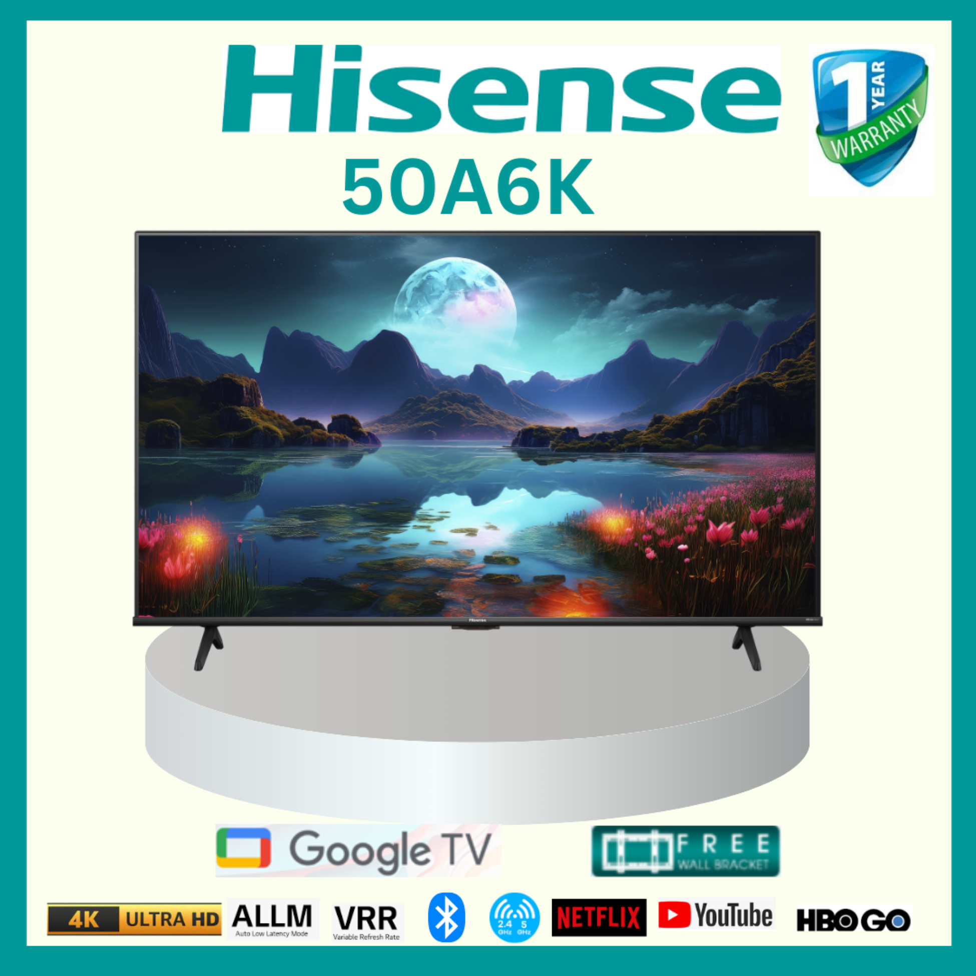 Hisense 50A6K 50 inch 4K Ultra HD Google TV - Netflix, YouTube and Free Wall Bracket