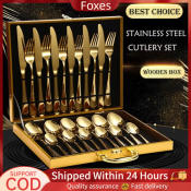 Gold Stainless Steel Cutlery Set - 24 Piece Western Tableware
