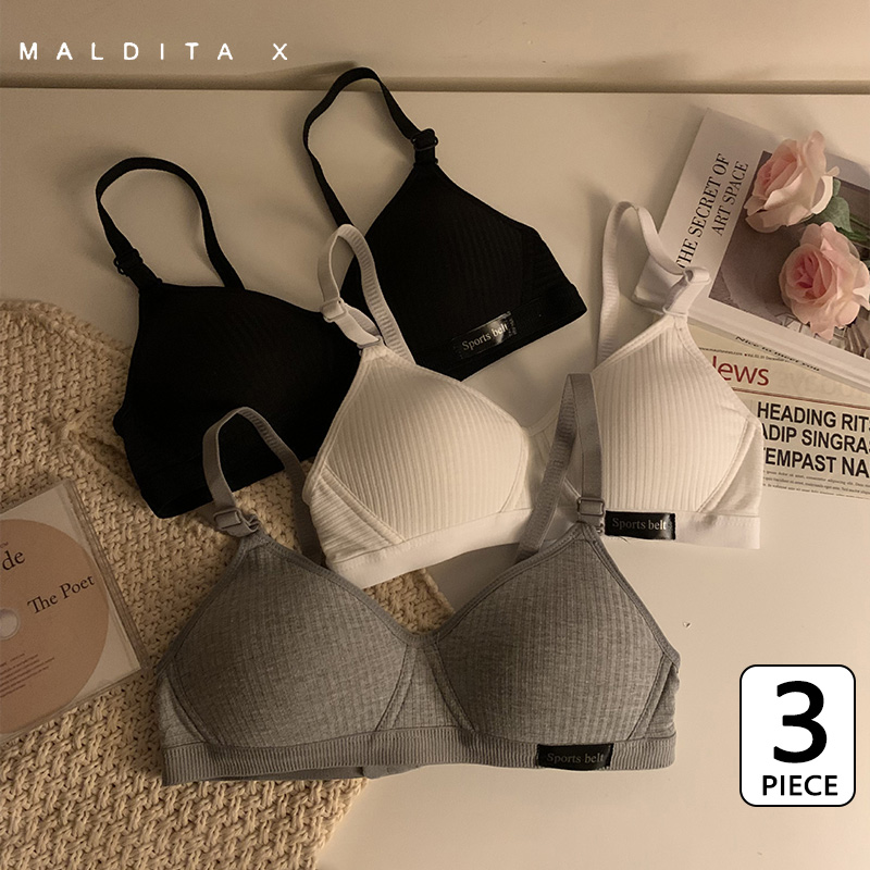 MALDITA X 3pcs Girls Wireless Bra Thin Cotton Without Steel Ring Push Up Bra for Teens Light Weight Invisible-Button Bras Breathable