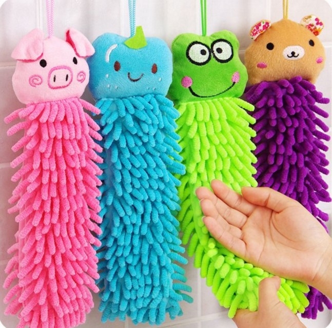 Set Of 6 Cute Animal Shaped Hand Towels - Absorbent Hanging