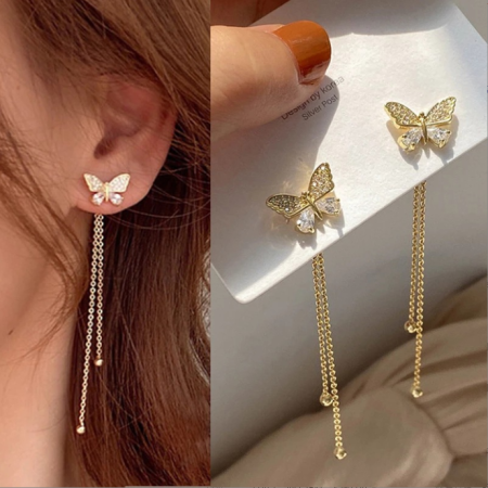 Butterfly Crystal Tassel Earrings - Elegant Women's Gift