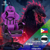 Monster Gaming Chair 2024 Design | Premium Leather Computer Chair with Foot Rest and Massage Pillow Black and Purple