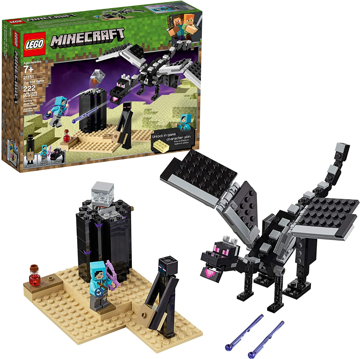 lego minecraft the end battle 21151 ender dragon building kit includes dragon slayer and enderman toy figures for dragon fighting adventures 222