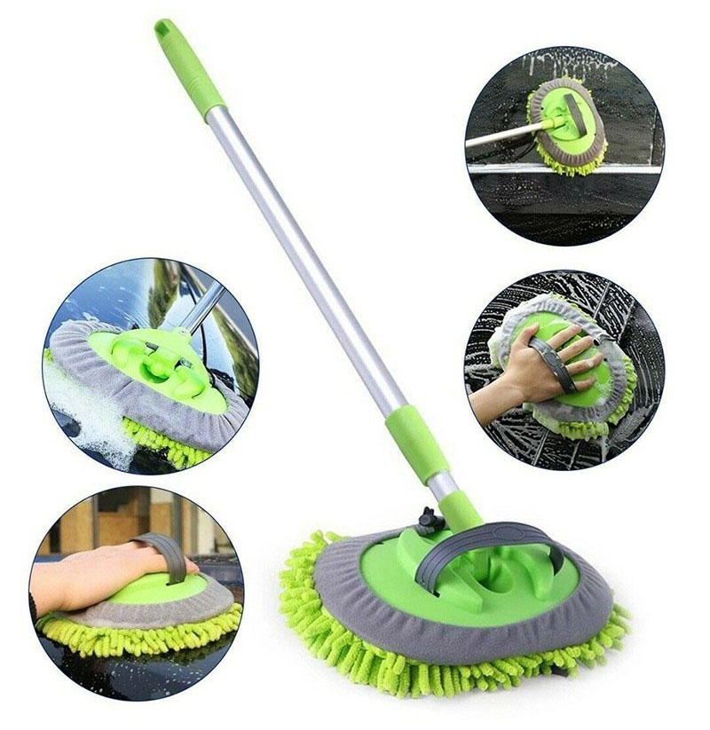 Retractable Car Wash Mop (Including Brush Head)Dust Removal Detachable  Dual-use Mop Rag Strong Water Absorption Car Cleaning