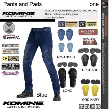 Motorcycle riding pants with knee and hip pads