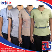 DepEd School Teacher Uniform for Female National New Released Year 2021-2022 Complete Full Set. Zipper, Buttons, Embroidery Designs, Combination Designs, Trimmer and Manual Guideline for Teaching and Non-Teaching Personnel