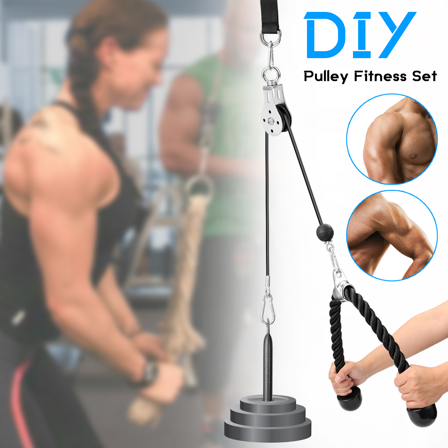 7PCS Set Biceps Triceps Rope Pull Down Pressure Training Cable Attachment Handle 