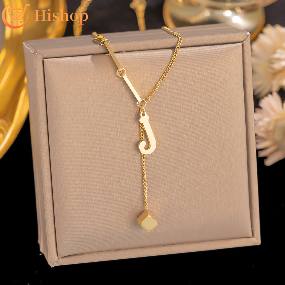 Titanium Steel Initial Letter Necklace with 18K Gold Pendant