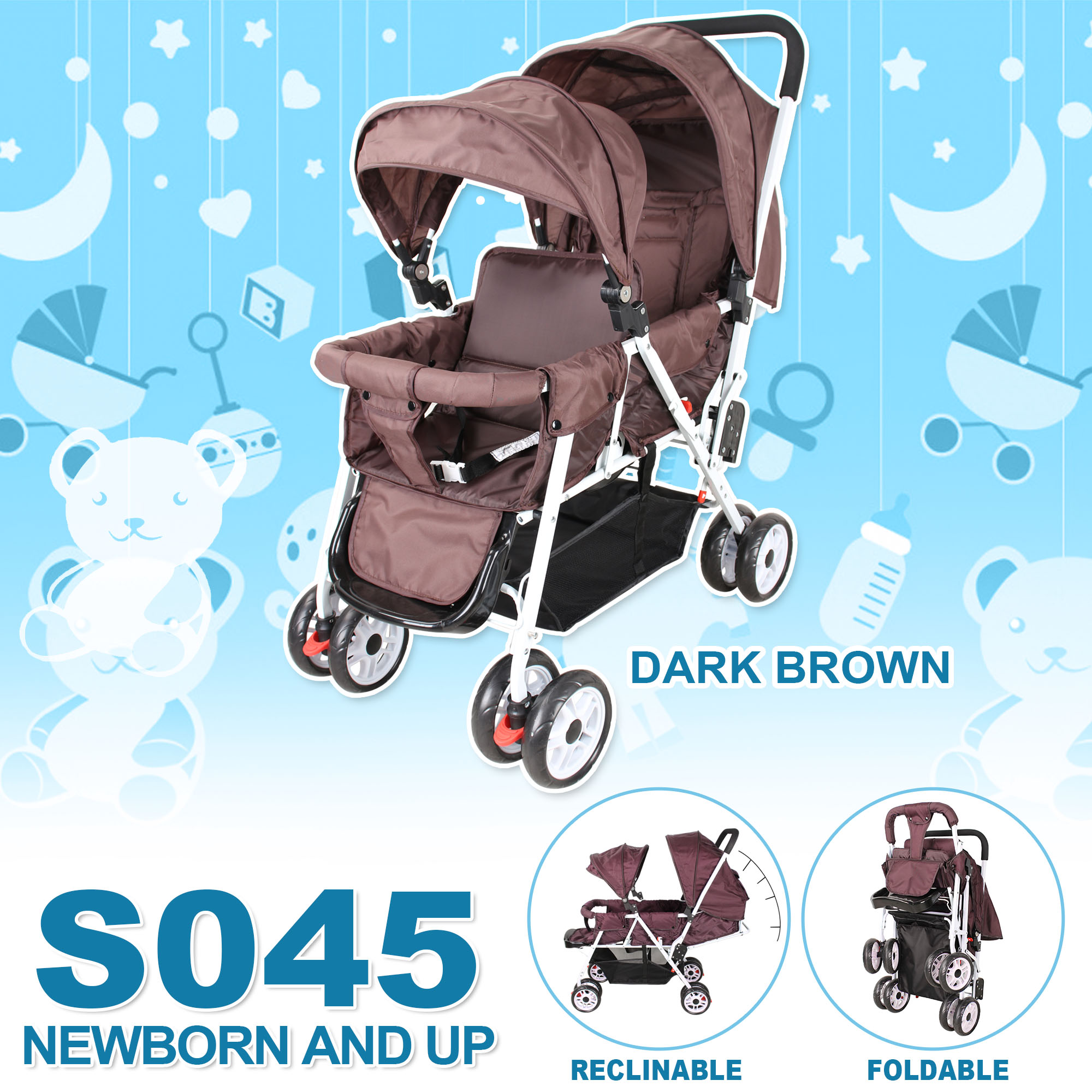 Baby Love Twin Stroller - Foldable Travel System