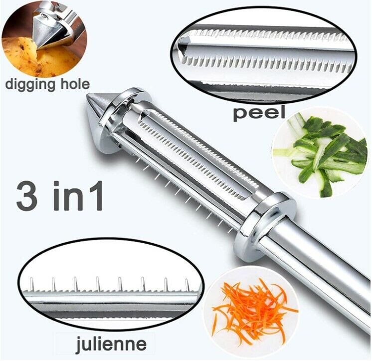 HIHELO Veg Peeler Stainless Steel 3 in 1 Multi-Function Vegetable Peeler  Easy to Clean Kitchen Tools Julienne Peeler Bar Peeler