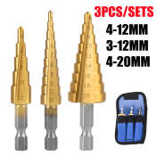 4pcs HSS Titanium Step Drill Bit Set with Center Punch